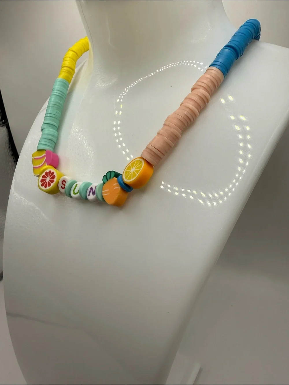 Summer Fruit Beaded Necklace with the word Sun - Multicolor with Lobster Clasp